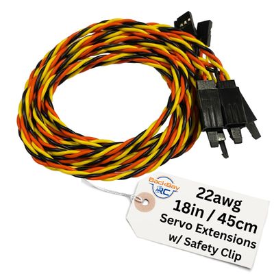 BackBayRC - 45cm / 18in 22awg Twisted Servo Extension Cable with Locking Safety Clip - 60 Strands for RC Vehicles, Drones, E-Bikes - 5 Wires per Pack