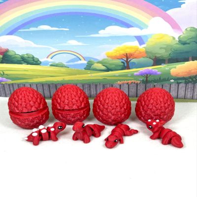 4PC 3D Printed Dinosaur Animal Toy, Articulated Mini Tyrannosaurus Rex Stegosaurus Triceratops Dinosaur, Fidget Toy Gift Desk Toy Home Decoration-MD001-RED