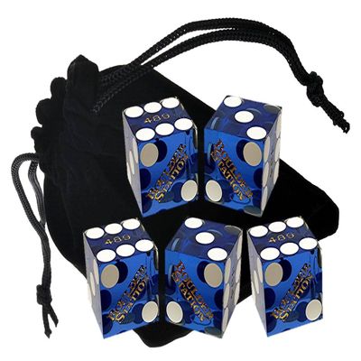 Set of 5 Authentic Las Vegas Casino Table-Played 19mm Craps Dice with Matching Serial Numbers - Boulder Station (Blue Polished)
