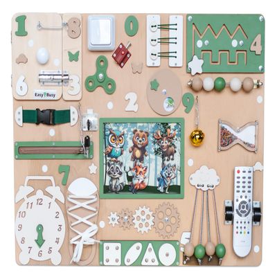 Large Magnetic Forest Busy Board for Toddlers Montessori Sensory Activity Board with 26+ Features & 8 Magnetic Animals Fine Motor Skills Toy for Ages 1-3