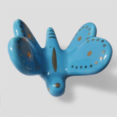 5x Butterfly Ceramic Cabinet Drawer Knobs Porcelain Kids Wardrobe Handles For Closet Cupboard Kitchen Furniture Pulls Hooks - (Color: ButterflyBlueKnobs)