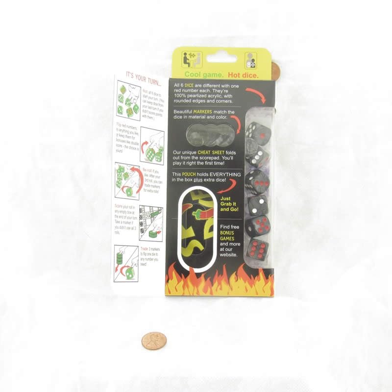 Black Pearlized Spicy Dice Game Cool Game - Hot Dice D6 16mm (5/8in) Set of 6 Dice Koplow Games