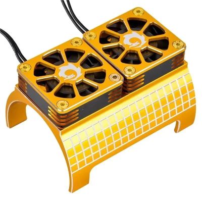Metal Dual Cooling Fan 4985 1717 Motor Heat Sink for 1/5 Trxs for X-Maxx 6S 8S for ARR-ma for KRA-TON RC Car Upgrades Parts(Yellow)