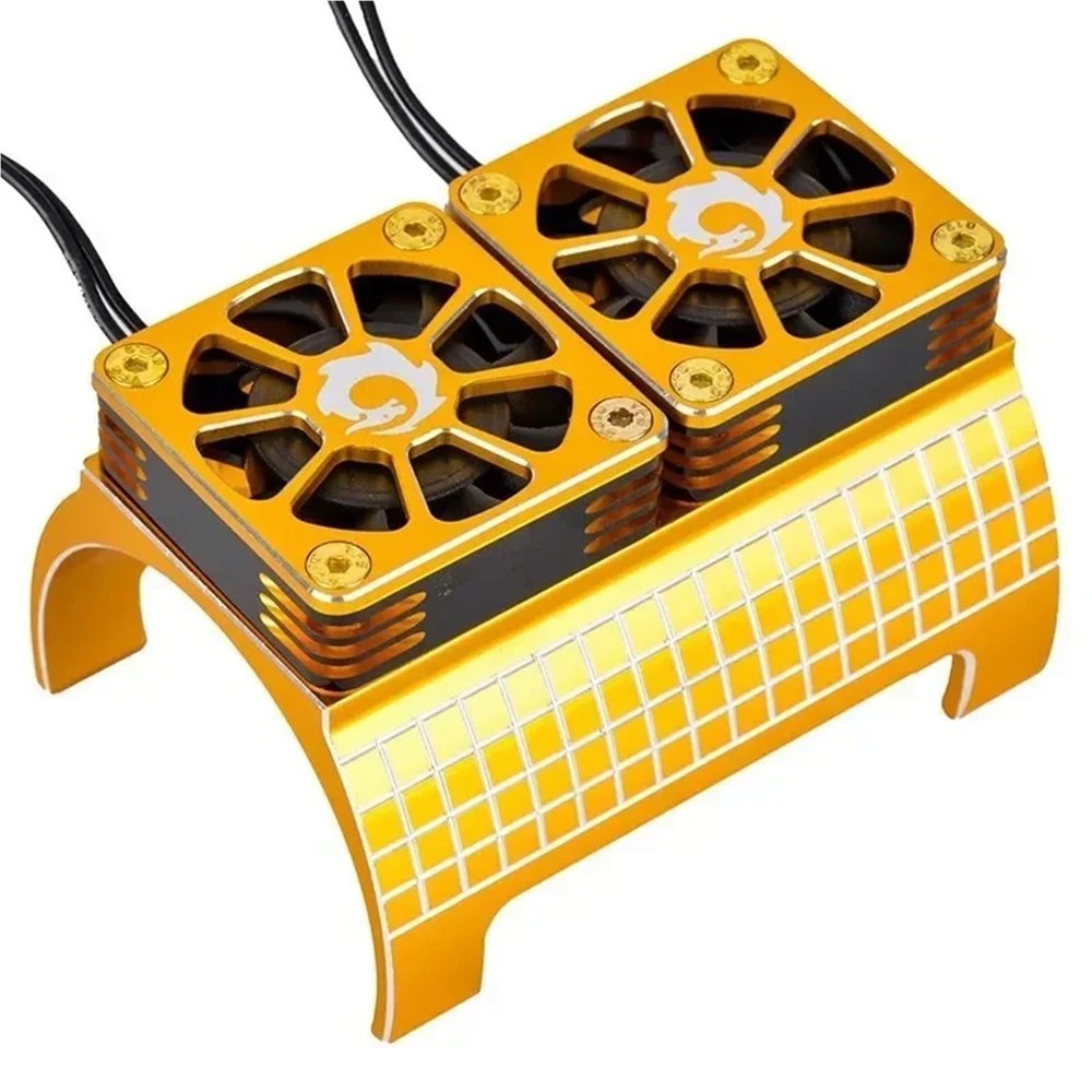 Metal Dual Cooling Fan 4985 1717 Motor Heat Sink for 1/5 Trxs for X-Maxx 6S 8S for ARR-ma for KRA-TON RC Car Upgrades Parts(Yellow)