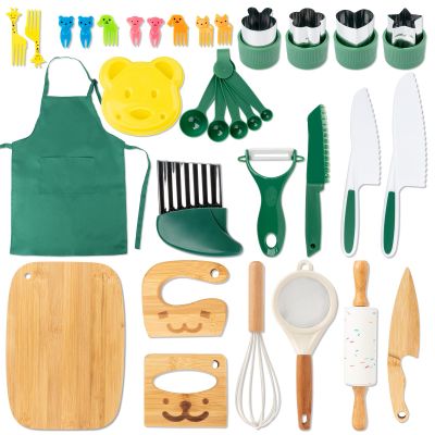 20 PCS Kids Safe Knife Set for Real Cooking, Montessori Kitchen Tools for Toddlers, Cooking & Baking Set for Little Chefs, Kids Kitchen Knife, Crinkle Cutter, Kid Apron for Girls Boys