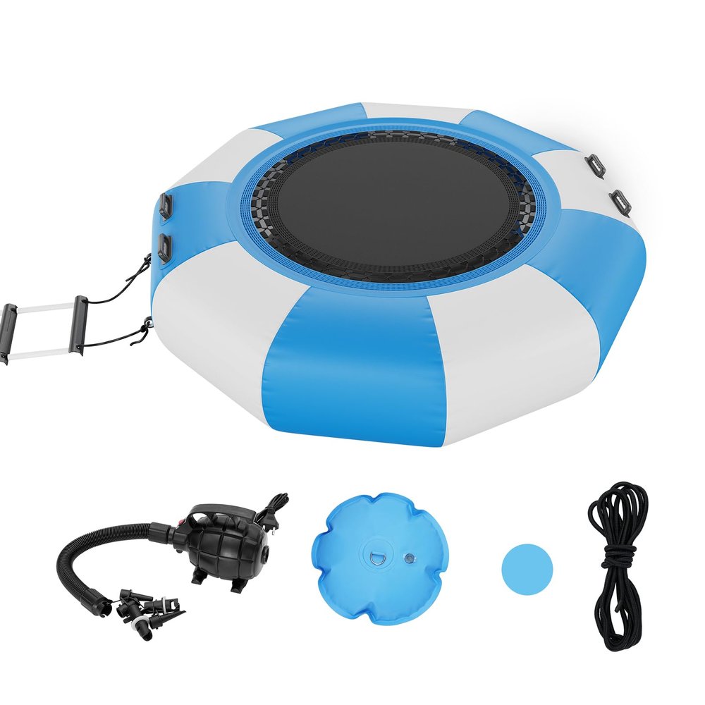 VEVOR Inflatable Water Bouncer, 6.5ft Recreational Water Trampoline, Portable Bounce Swim Platform with 3-Step Ladder & Electric Air Pump, Lake, Water Sports,Kids Adults Floating Rebounder for Pool