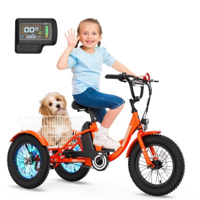 NAIZEA Electric Kids Bike - 16 inch Kids Trike for Boys Girls Age 6-12, e Bike for Children 250W, Kid Balance Bike with Adjustable Seat,Kid's Bikes with Basket, Children Bicycle Multiple Colors