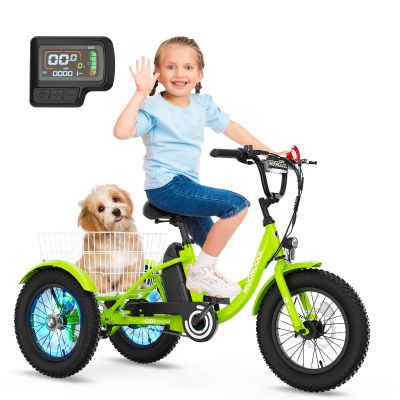 NAIZEA Electric Kids Bike - 16 inch Kids Trike for Boys Girls Age 6-12, e Bike for Children 250W, Kid Balance Bike with Adjustable Seat,Kid's Bikes with Basket, Children Bicycle Multiple Colors