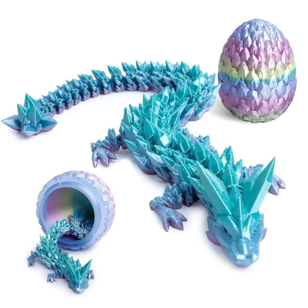Flavery Gemstone Dragon Egg - 3D Printed Surprise Dino Easter Egg, 12 inch Flexible Crystal Dragon Inside, 3D Printed Gift, Desk Pet DecorEaster Basket Essentials (Mini Rainbow)