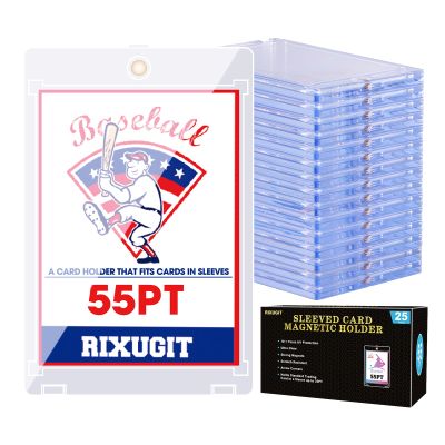 25-Pack Sleeved Magnetic Card Holders - 55pt One Touch Card Case, with 2.63"x3.7" Larger Inner Dimension, First Insert Card into Soft Card Sleeve, Then Place into Card Holder for Double Protection
