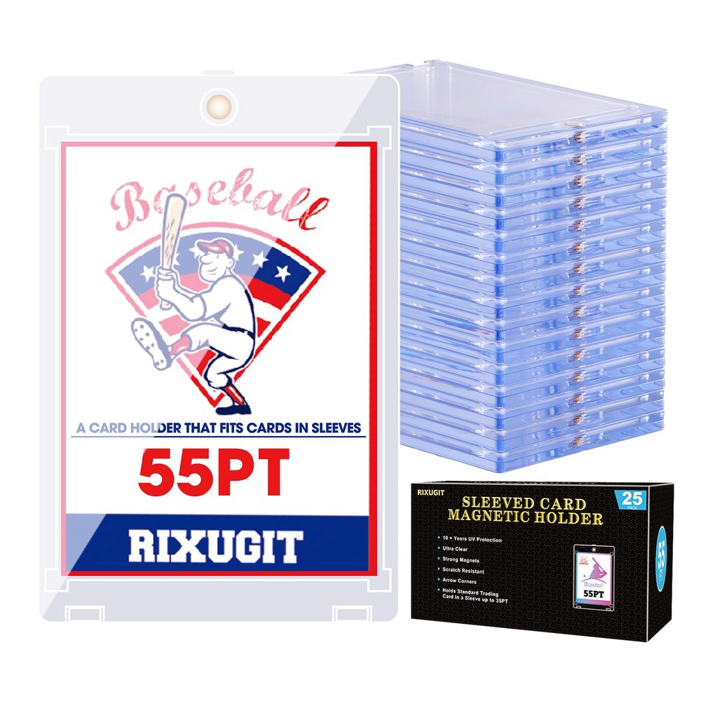 25-Pack Sleeved Magnetic Card Holders - 55pt One Touch Card Case, with 2.63"x3.7" Larger Inner Dimension, First Insert Card into Soft Card Sleeve, Then Place into Card Holder for Double Protection