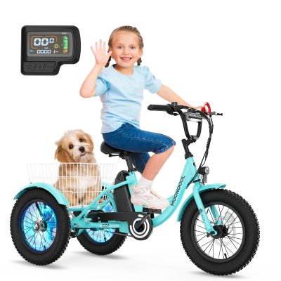 NAIZEA Electric Kids Bike - 16 inch Kids Trike for Boys Girls Age 6-12, e Bike for Children 250W, Kid Balance Bike with Adjustable Seat,Kid's Bikes with Basket, Children Bicycle Multiple Colors