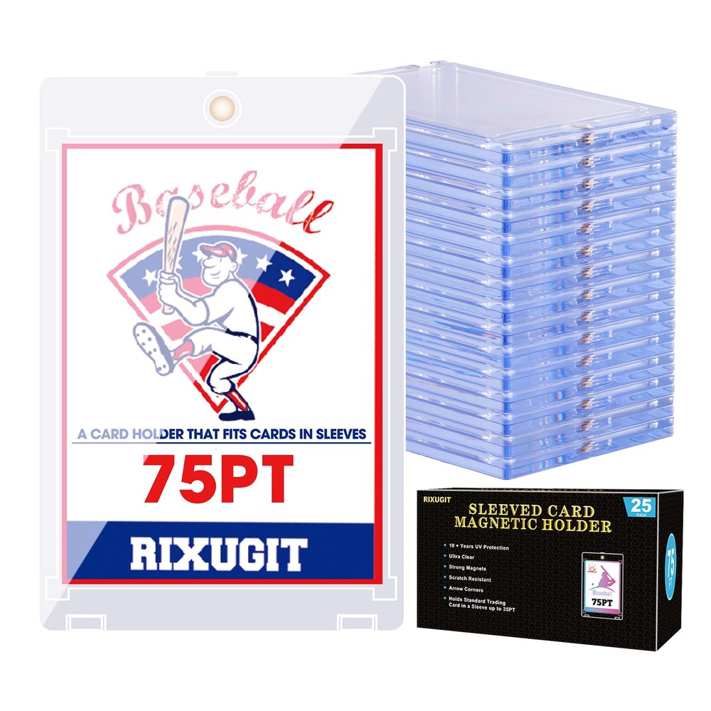 25-Pack One Touch Card Holders - 75pt Sleeved Card Magnetic Holder, with 2.63"x3.7" Larger Inner Dimension, First Insert Card into Soft Card Sleeve, Then Place into Card Holder for Double Protection 