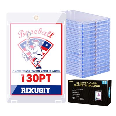 25-Pack Sleeved Magnetic Card Holders -130pt One Touch Card Holder, with 2.63"x3.7" Larger Inner Dimension, First Insert Card into Soft Card Sleeve, Then Place into Card Holder for Double Protection