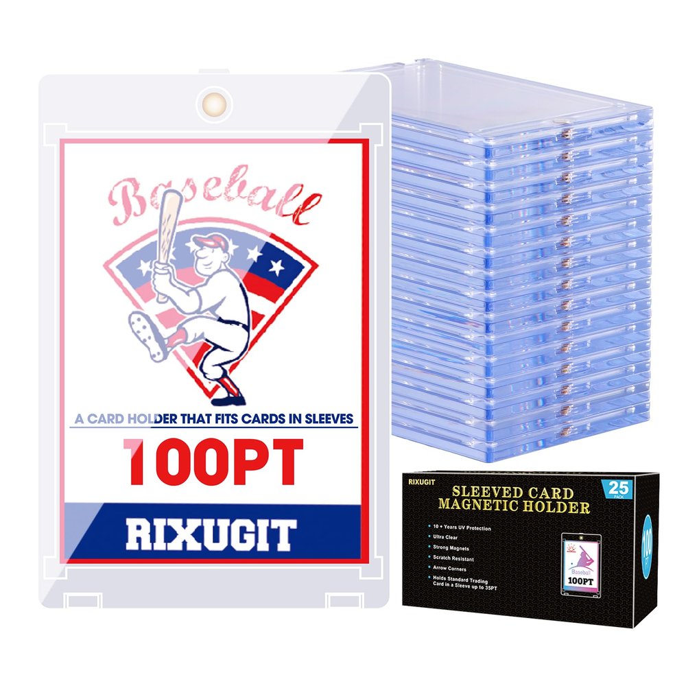 25-Pack Sleeved Card Magnetic Holders - 100pt Magnetic Card Case, Fits Sleeved Card First, One Touch Card Holder, Inner Size 2.633.70, Clear Hard Case for Trading Cards, Sports Card, Games Cards