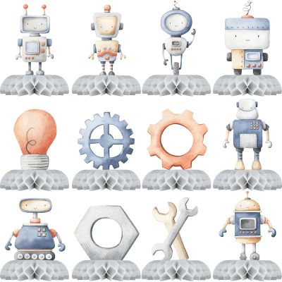 12 Pack Robot Table Decorations - Robot Party Decorations for Kids' Birthday and Baby Shower - Robot Table Toppers