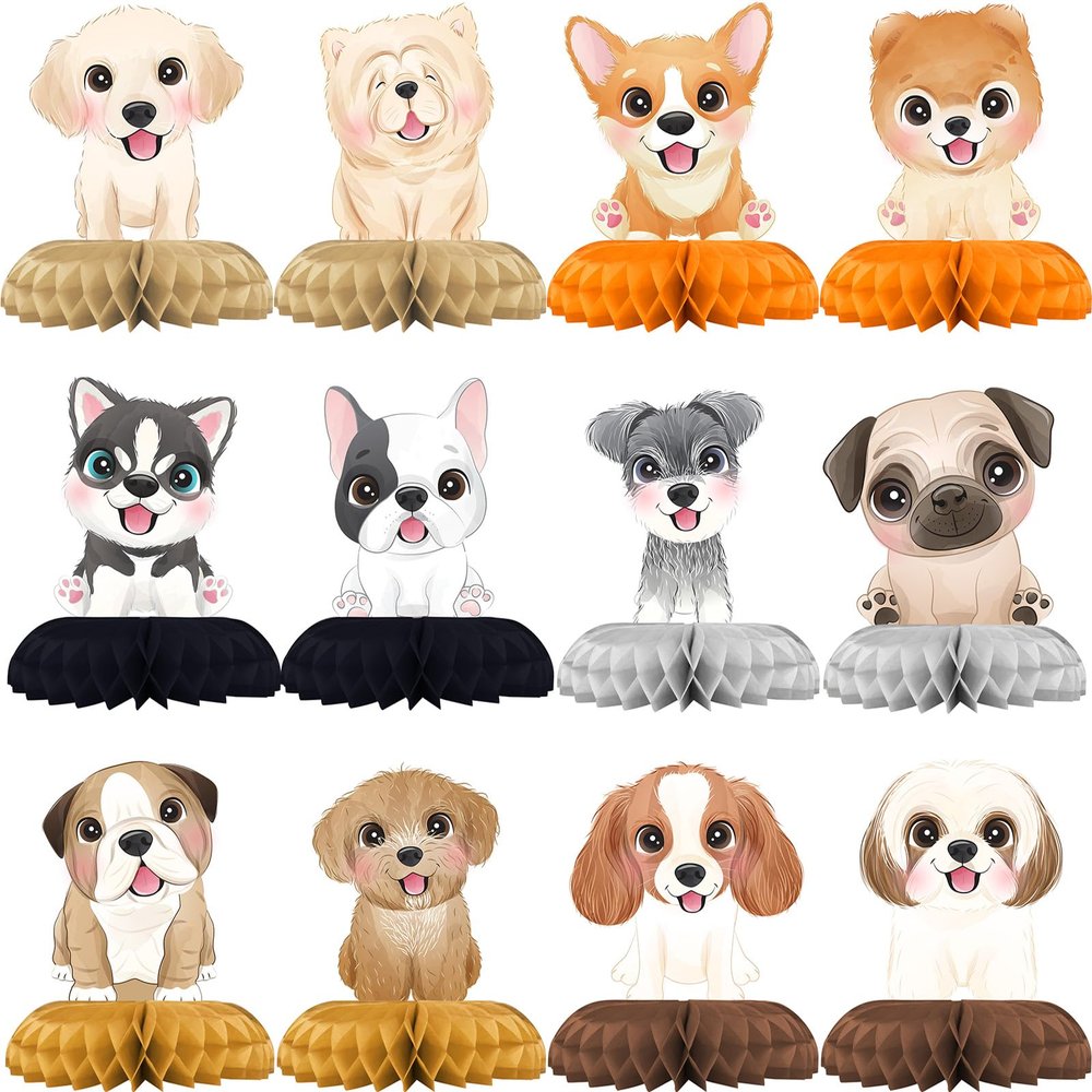 12 Pack Puppy Table Decorations - Puppy Party Decorations for Kids' Birthday and Baby Shower - Puppy Table Toppers