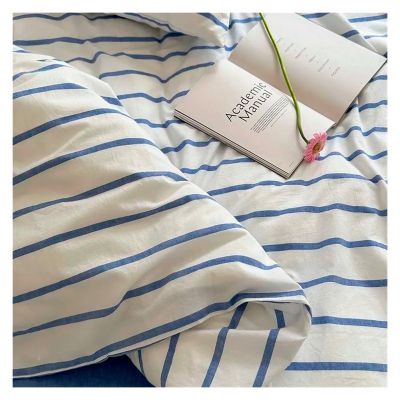 100% Cotton Duvet Cover Set Yarn Dyed Vertical Striped Bedding Comforter Cover Bed Sheet Pillowcases Washed Breathable Bedding,Bed Sheets