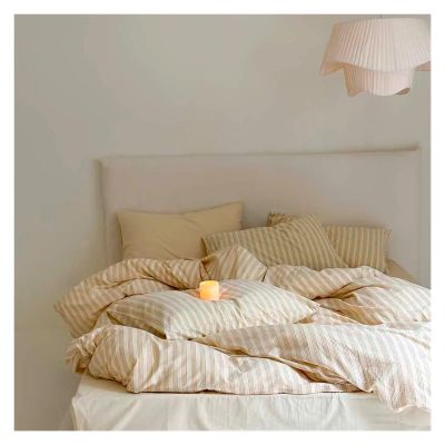 100% Cotton Duvet Cover Set Yarn Dyed Vertical Striped Bedding Comforter Cover Bed Sheet Pillowcases Washed Breathable Bedding,Bed Sheets