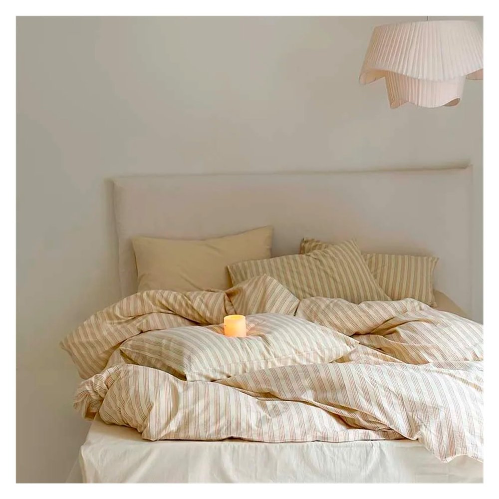 100% Cotton Duvet Cover Set Yarn Dyed Vertical Striped Bedding Comforter Cover Bed Sheet Pillowcases Washed Breathable Bedding,Bed Sheets