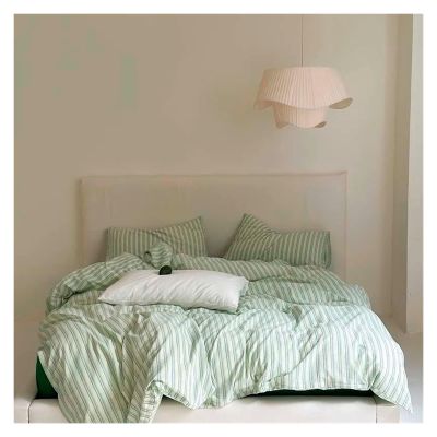 100% Cotton Duvet Cover Set Yarn Dyed Vertical Striped Bedding Comforter Cover Bed Sheet Pillowcases Washed Breathable Bedding,Bed Sheets