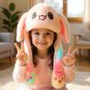 Bubblepompom Rainbow Bunny Hat with Ears Moving Jumping Pop Up Beating Hat Plush Holiday Cosplay Dress Up Funny Party Gift for Kids Boys Girls, Colorful, 22'' view 3