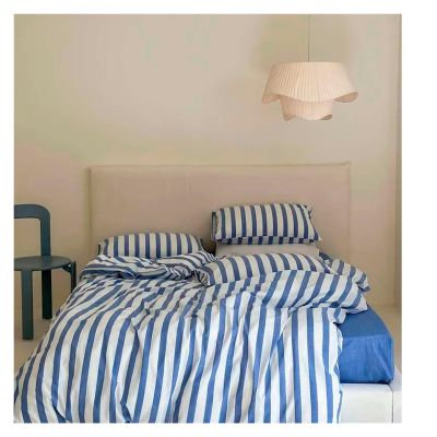 100% Cotton Duvet Cover Set Yarn Dyed Vertical Striped Bedding Comforter Cover Bed Sheet Pillowcases Washed Breathable Bedding,Bed Sheets