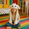 Bubblepompom Kitty Hat with Ears Moving Jumping Pop Up Beating Cat Hat Plush Holiday Kitten Cosplay Dress Up Funny Party Gift for Kids Boys Girls, White, 22'' view 2