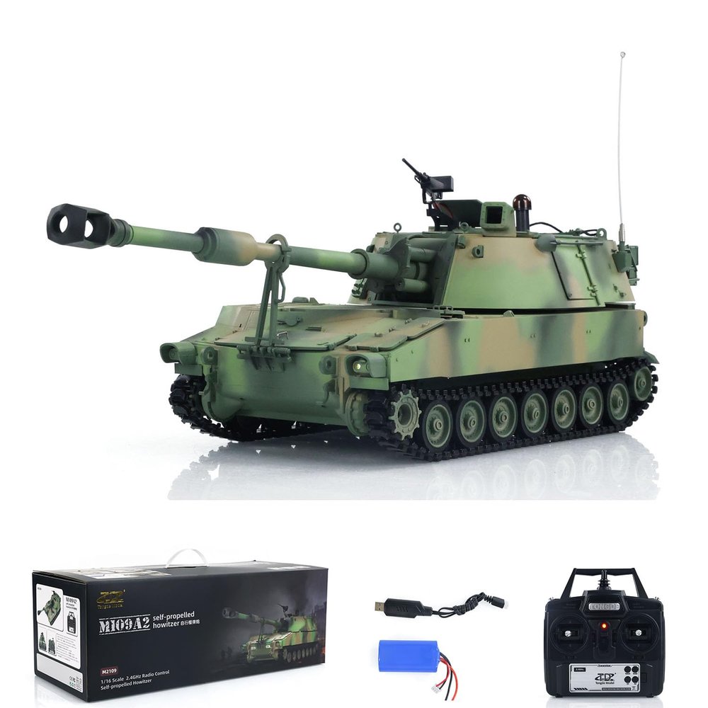 wheelfun 1/16 Tongde RC Tank M109A2 Self-propelled RTR Infantry Fighting Infrared Battle Smoke Unit Light Sound(Pro-Edition-Camouflage Green) BB Shooting Airsoft Tank Shoot Hobby Model