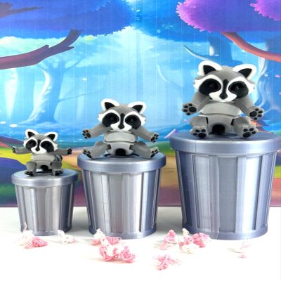 3pcs Articulated Racoon with Trash Can, 3D Printed Racoon, Trashcan Raccoon, Tiny Animal Raccoon Toy, Trash Panda, Fidget ADHD Autism Toy AR001-SET