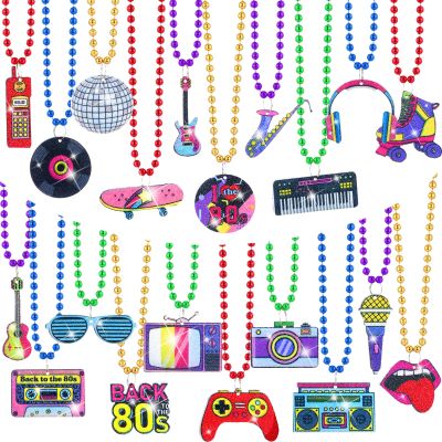 Ecally 100 Pcs 80s Beaded Necklaces 80s Party Decorations Neon Retro Glow Disco Party Rock Music Beaded Necklaces Neon Jewelry for Women Favors
