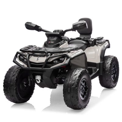 24V Kids Ride On Car,2 Seater Licensed Can-Am Electric ATV Car for Kids,4 Wheeler 4WD Ride On Electric Toy Car with Bluetooth,Led,3 Speeds,Leather Seats,Grey