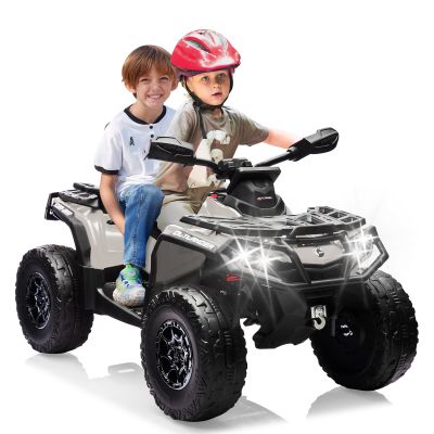 2 Seater Ride On Car,24V Licensed Can-Am Electric ATV Car for Kids, 4 Wheeler Electric Toy Car with Bluetooth,Led,Leather Seaters,5 Mph Max Speed,for Boys,Girls,Grey