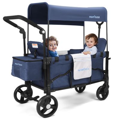 MOMFANN Stroller Wagon for 2 Kids, Baby Wagon Stroller with Adjustable Handle for Infants and Toddlers (Light Blue)