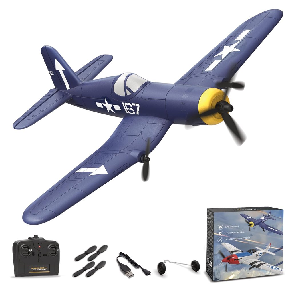 ANBURI RC Plane, F4U Remote Control Airplane, 2.4GHz 3 Channel Fighter with 6 Axis Gyro Stabilizer, Easy to Fly for Adults, Beginners