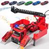 Toy Fire Truck Toddler Rescue Firetruck - Fire Engine Toy with Water Pump STEM Education Lights & Sounds Transformer Ejector Truck Car Race Track Kids Ages 3-5 6 7 8 Year Old Christmas Birthday Gift view 1
