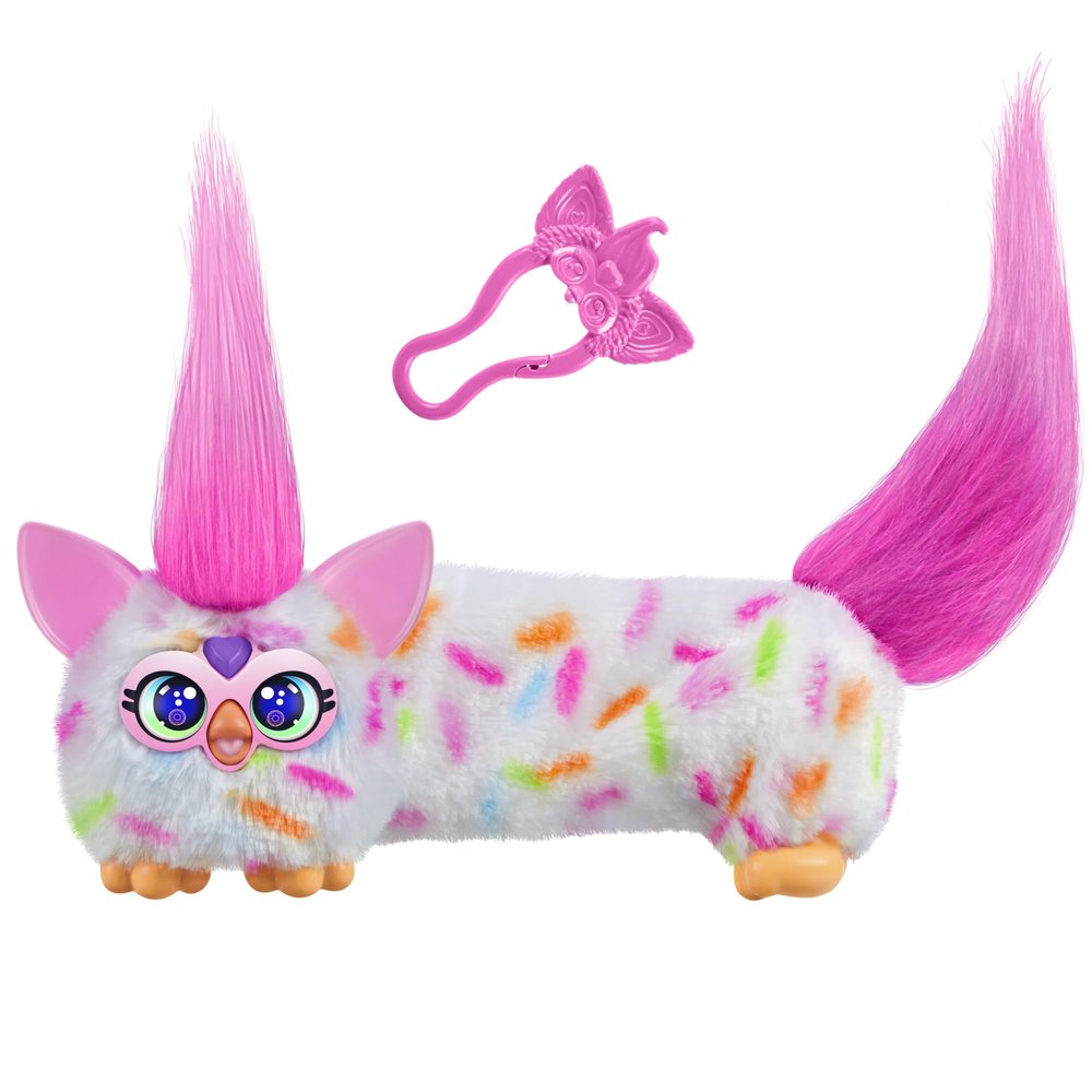 FURBY DJ Furblets Berry-Cup-Cake Mini Electronic Plush Toy with Funny Stretchable Sound Effects & Music, Speaks Furbish, White & Pink
