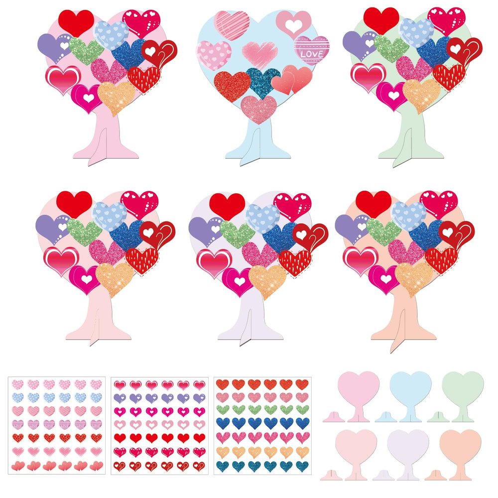1008 Pcs Classroom Tree Bulletin Board Decorations Set 3D Heart Tree Craft DIY Sticker Crafts Self-Adhesive Stickers Wedding Heart Decoration of Valentine's Day Back to School Christmas 24 Set