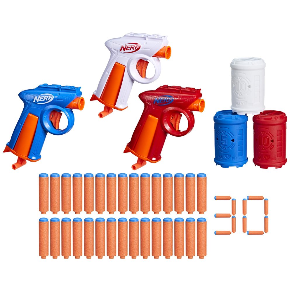 Nerf N Series Backyard Triple Pack, 3 Blasters, 30 Nerf N1 Darts, 3 Targets