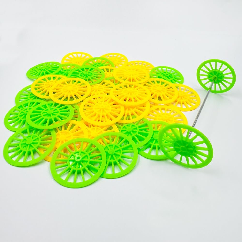 40PCS Vintage Toy Car Wheels 37mm Model Toy Plastic Wheel with 20PCS Shaft Round Rod Axles for RC Car Truck Airplane DIY Model Toy Accessories (Green,Yellow)