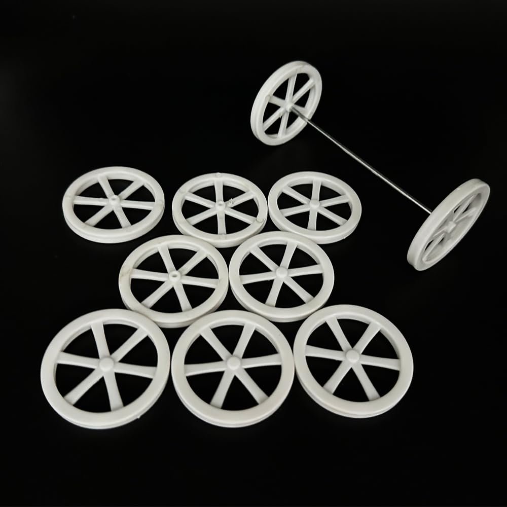 10PCS Model Toy Wheel 44mm Toy Car Wheels with 5PCS Shaft Round Rod Axles for DIY Model Toy RC Car Truck Robot Parts (White)