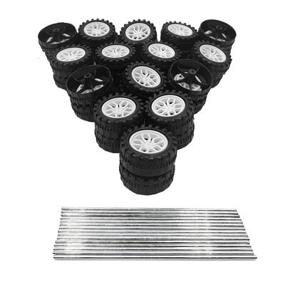 30PCS Toy Car Wheels 2mm Dia Shaft Plastic Car Wheels with 15PCS Shaft Round Rod Axles for DIY Model Toys RC Car Truck Robot Parts (White)