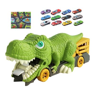 Simhoa Dinosaur Transport Truck with Miniature Vehicles Storage Set for Kids, 12 Small Cars