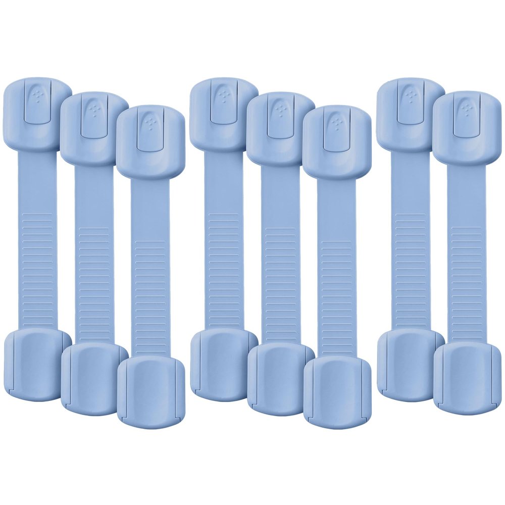 Bates- Child Safety Strap Locks, 8 Pack, Baby Blue, Child Locks for Cabinets and Drawers