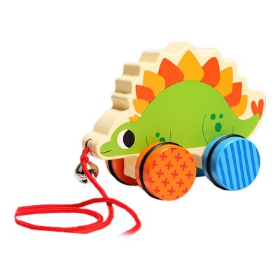 Amagogo Pull Along Toy with String Animal Push and Pull Along Toy Fine Motor Skills Walking Wooden Toy for 1 Year Olds Gifts, Stegosaurus