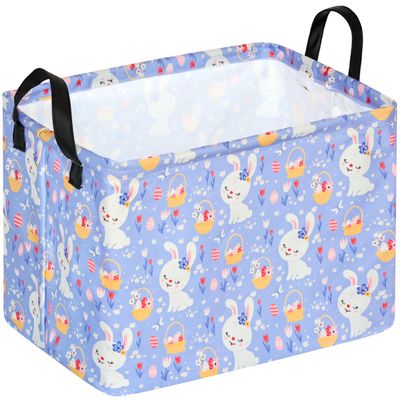ACMUUNI Easter Eggs Gift Rectangle Rabbit Toy Shelf Basket Clothes Laundry Storage Box Storage Bins, Bunny Basket, Laundry Hamper with Handles