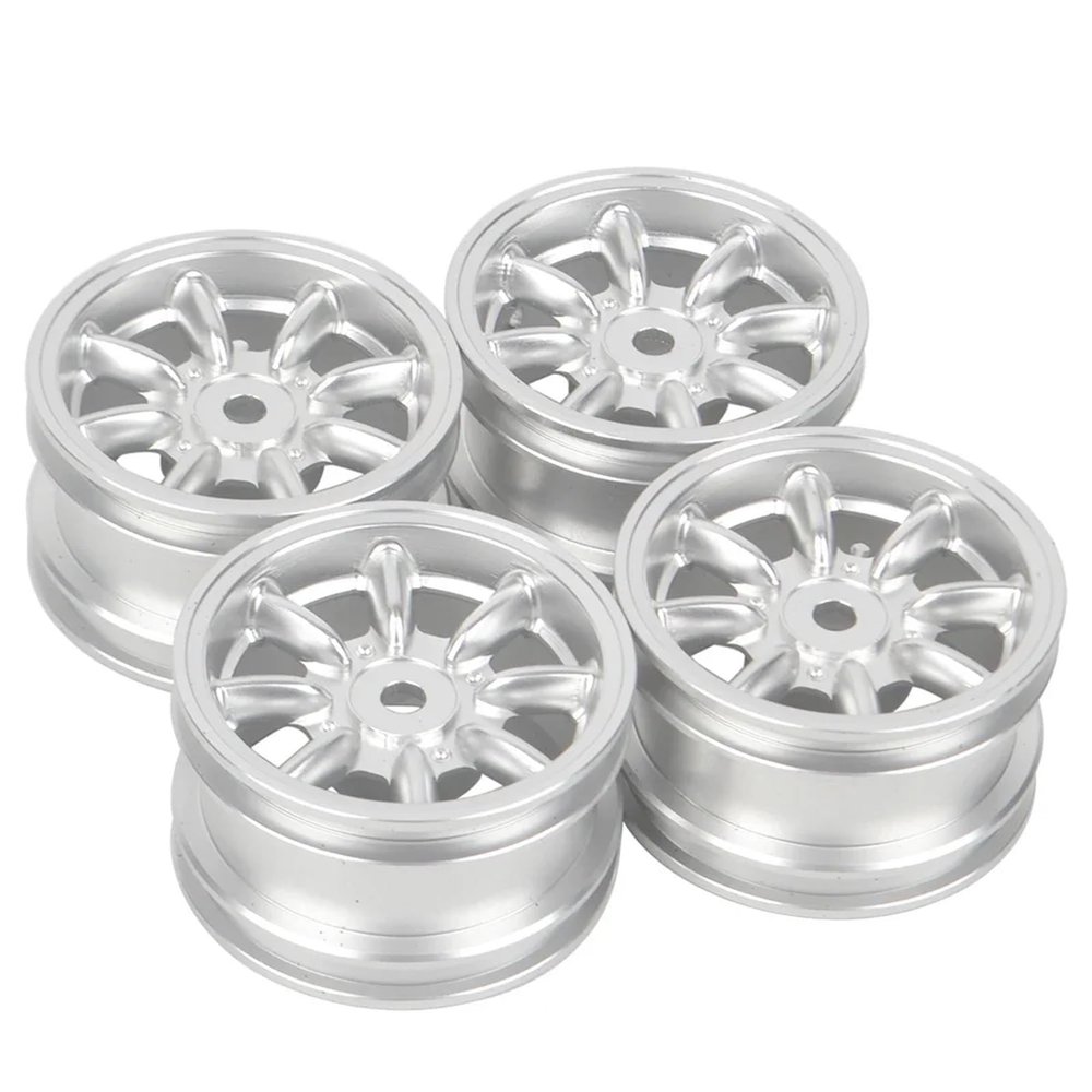 Aluminum Wheels Rims for 1/10 for Ta-Miya Mini for Co-oper M05 Pro M06 M07 M-08 for M-Chassis SW-01 MF-01X MB-01 Upgrade Parts(Silver)