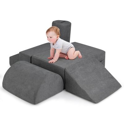 Costzon Toddler Climbing Toys Indoor, 6 Pieces Foam Climbing Blocks for Baby Inside with Skin-Friendly Chenille Fabric, 30D High-Density Foam & Carrying Handles, Soft Play Climbing for Toddlers (Gray)