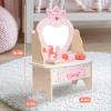 Wooden Vanity Set for Kids, Pretend Play Toddler Makeup Vanity Table Toys with 360 Rotatable Mirror, Beauty Salon Set Includes Makeup Accessories, Little Girls Gift Age 3+ (Pink) view 2