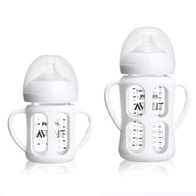 2 Pack Silicone Sleeves for Philips Avent Glass Natural Baby Bottles 4oz and 8oz, Anti Breakage Baby Bottle Holder with Handle, Feeding Bottle Handle (White)